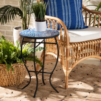Baxton Studio H01-97880-Mosaic Plant Stand Gaenor Modern and Contemporary Black Metal and Blue Glass Plant Standn